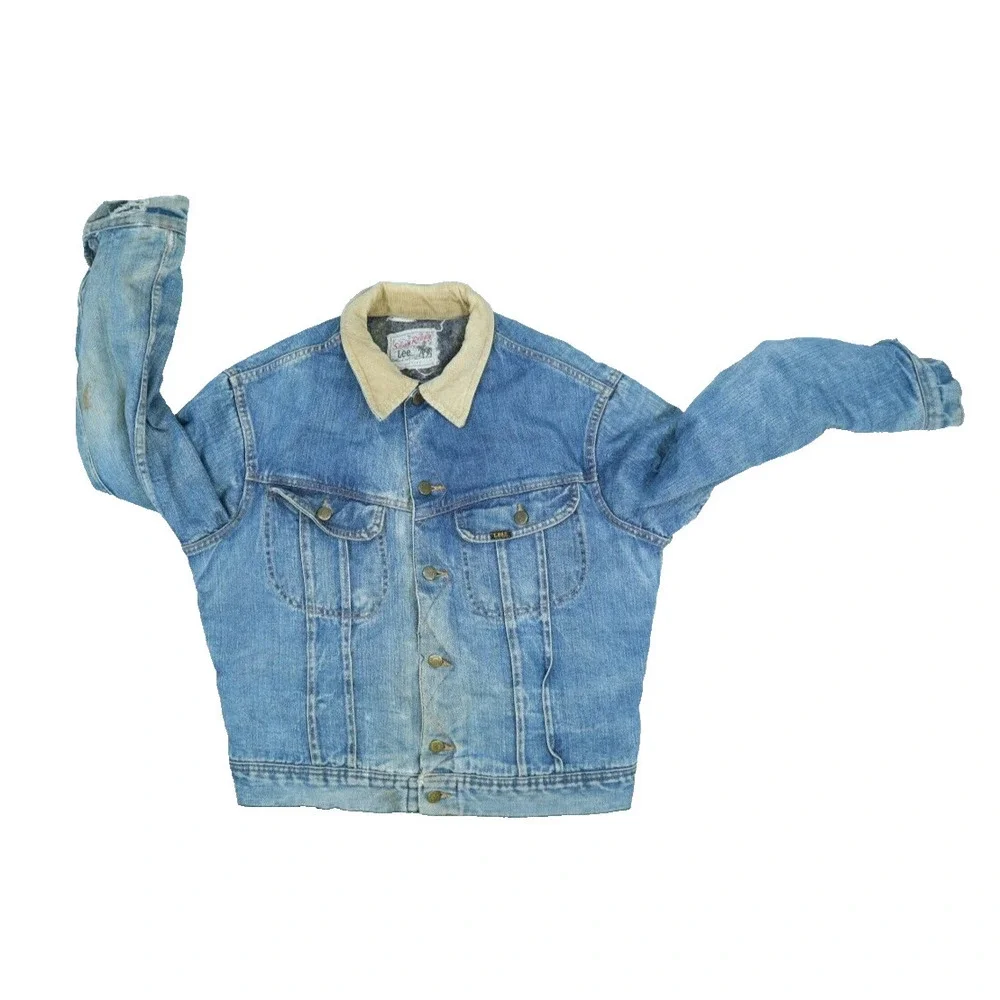 Storm Rider Lee Vintage Made in USA Denim Button Front Jean Jacket Distressed M - Picture 3 of 10